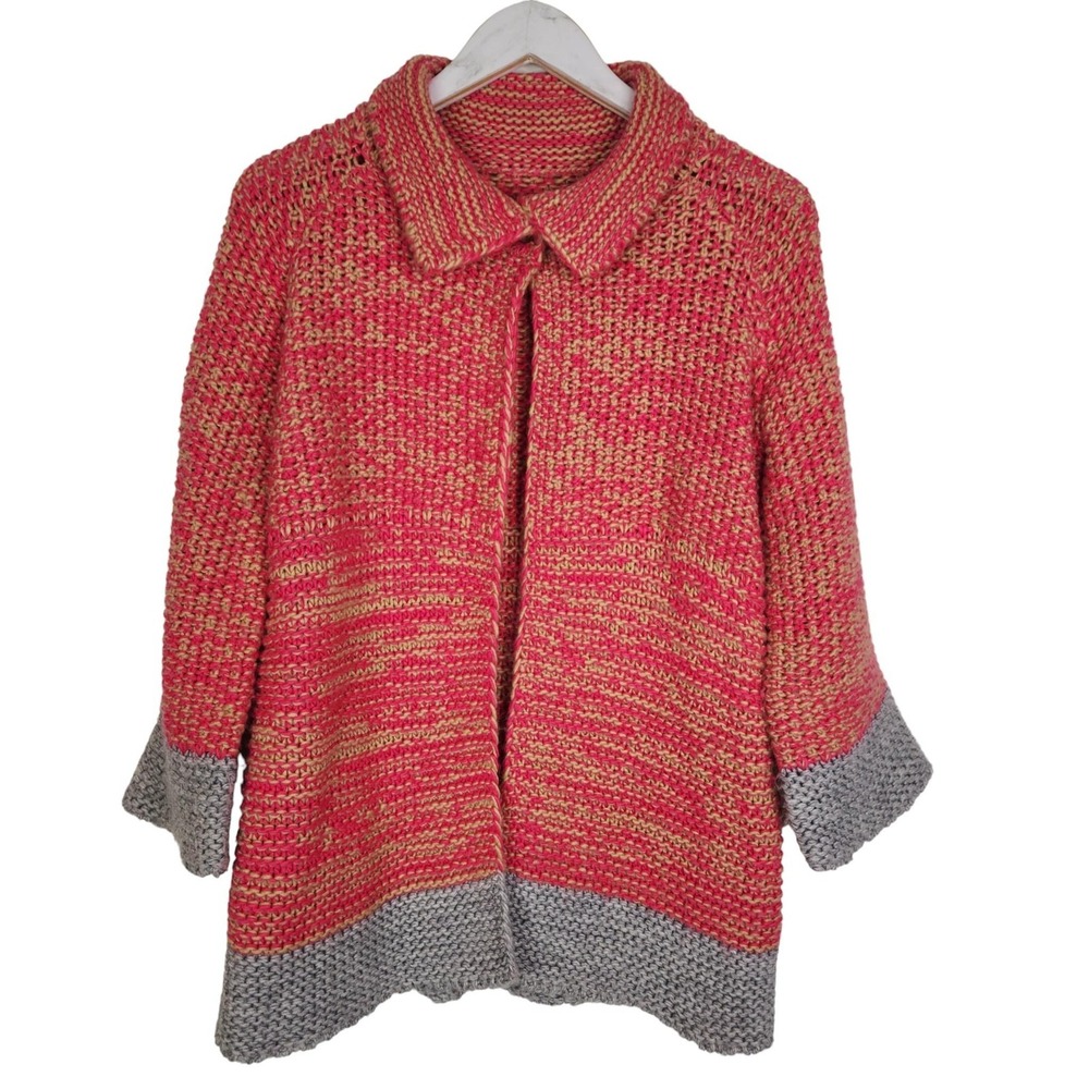 SUNDANCE Sweater Womens Small Pink Gray Celina Wool Blend Open Front Chunky Knit